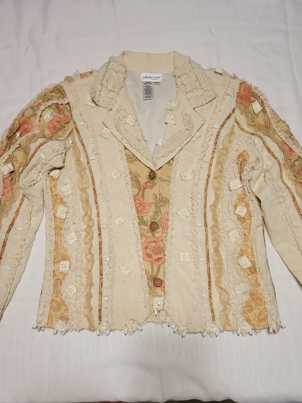 VTG  Coldwater Creek Embroidered Lace Floral Blazer Jacke Boho Cottagecore PXS